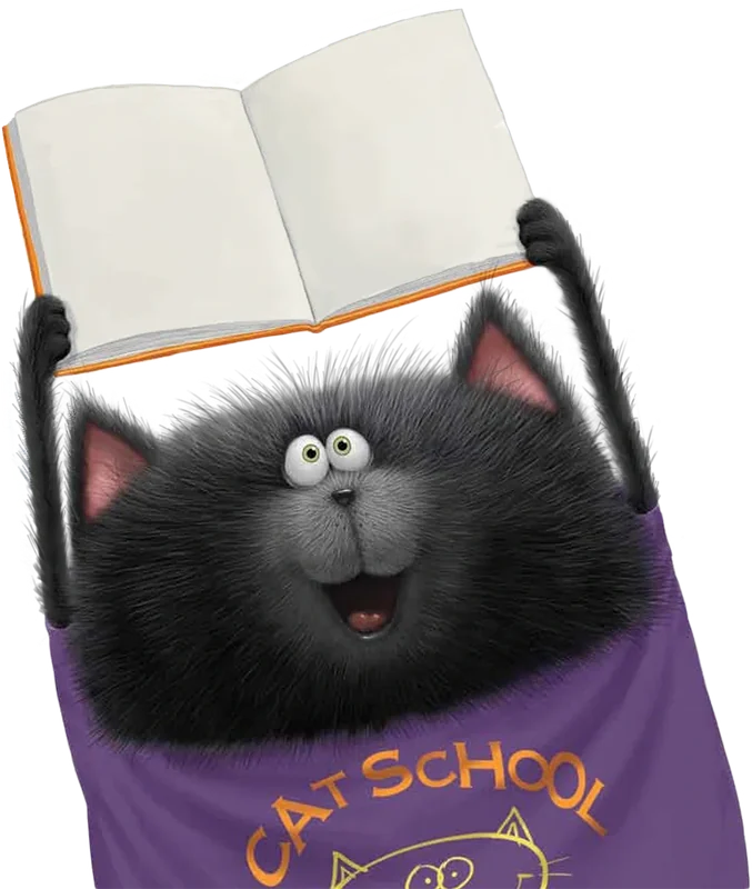 Splat holding up an open book that reads Books