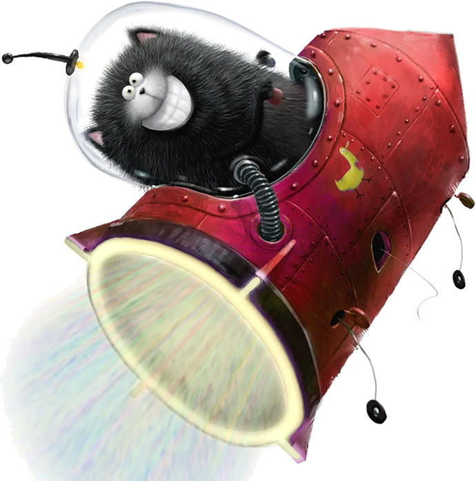 Splat blasting off in a red rocket